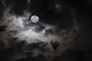 dark sky with fog and full moon